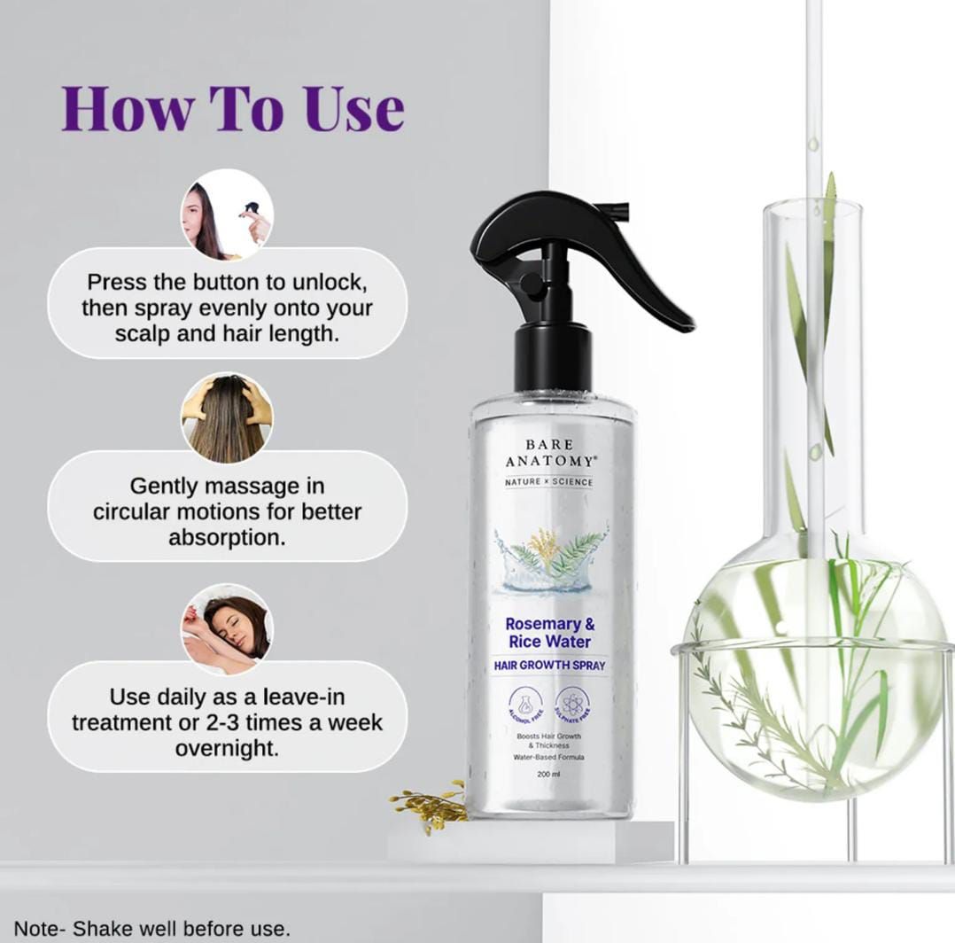 Bare Anatomy Rosemary & Rice Water Hair Growth Spray 200ml