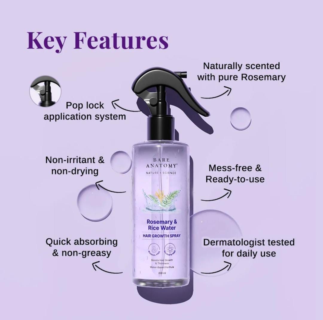 Bare Anatomy Rosemary & Rice Water Hair Growth Spray 200ml